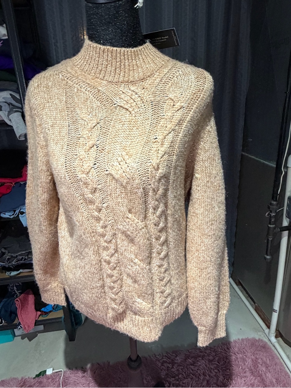 Banana Republic Cable-Knit Turtleneck Sweater in Light Beige